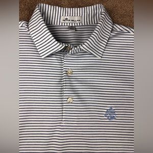 Peter Millar White & Blue Striped Short Sleeve Polo Size Medium